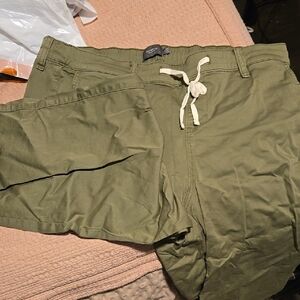 Olive Green Casual Pants with Drawstring